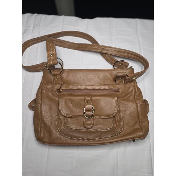 Vintage Stone Mountain USA Tan Leather Shoulder Bag Crossbody Adjustable - Picture 1 of 9